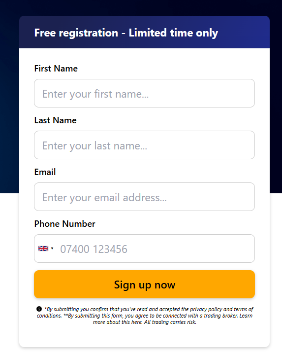 immediate connect sign up form