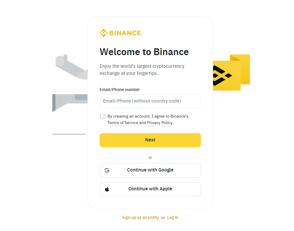 sign up to binance